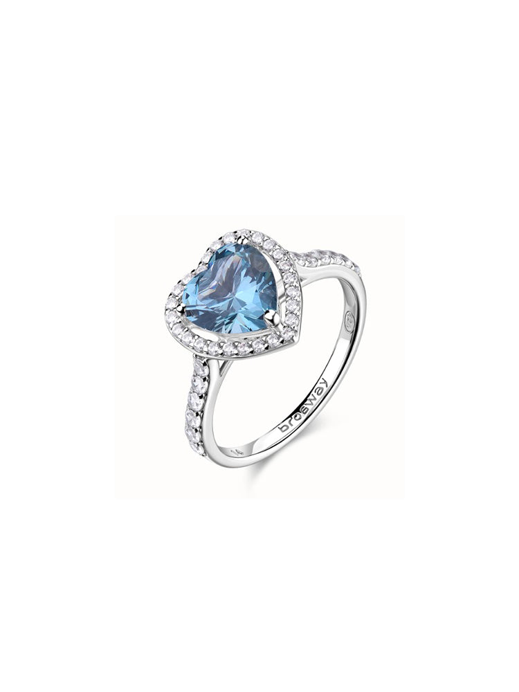 ANELLO DONNA CON ZIRCONE A CUORE CENTRALE AZZURRO MIS 16 FANCY BROSWAY