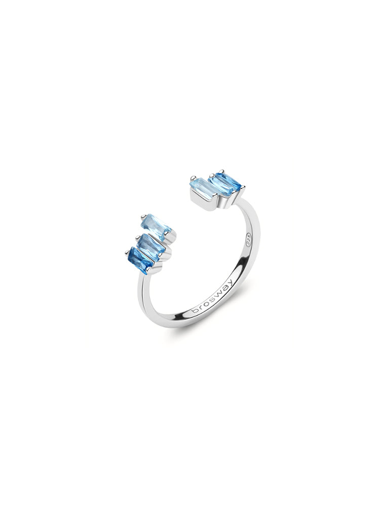 ANELLO DONNA IN ACCIAIO CON CRISTALLI BAGUETTE AZZURRI MIS 10  FANCY BROSWAY
