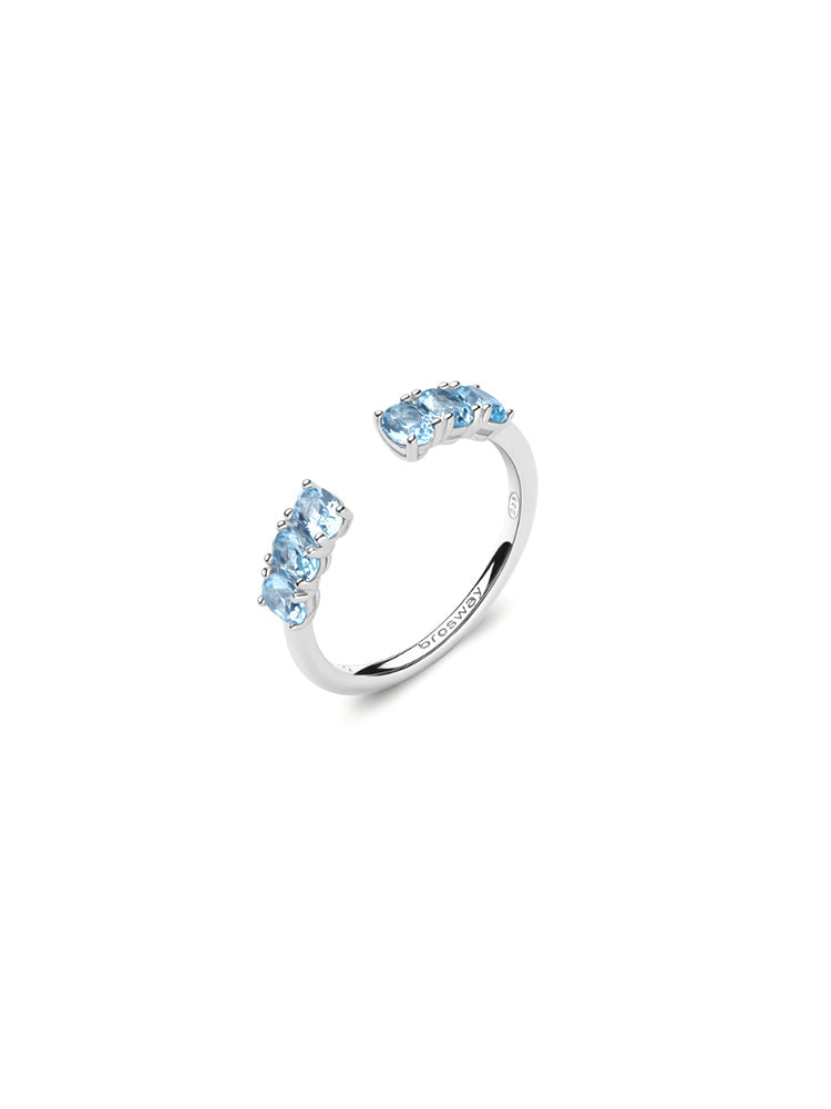ANELLO DONNA IN ARGENTO CON ZIRCONI OVALI AZZURRI MIS 14 FANCY BROSWAY
