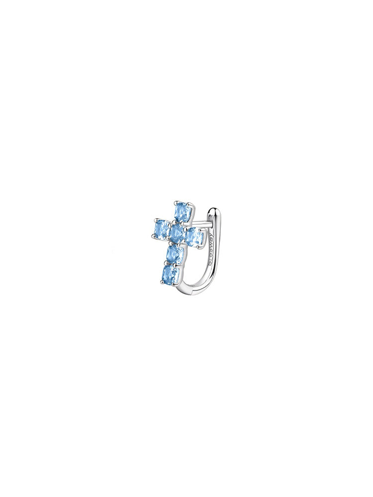 MONO ORECCHINO DONNA IN ARGENTO CON ZIRCONI AZZURRI A FORMA DI CROCE FANCY BROSWAY