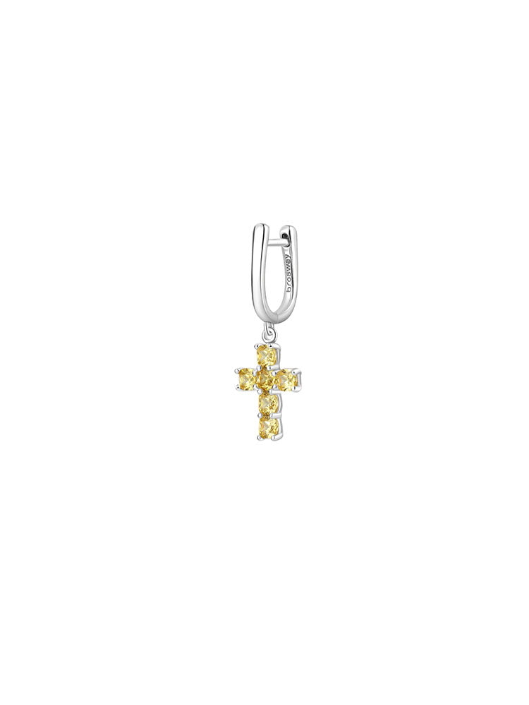 MONO ORECCHINO DONNA A FORMA DI CROCE IN ARGENTO CON CUBIC ZIRCONIA GIALLI FANCY BROSWAY