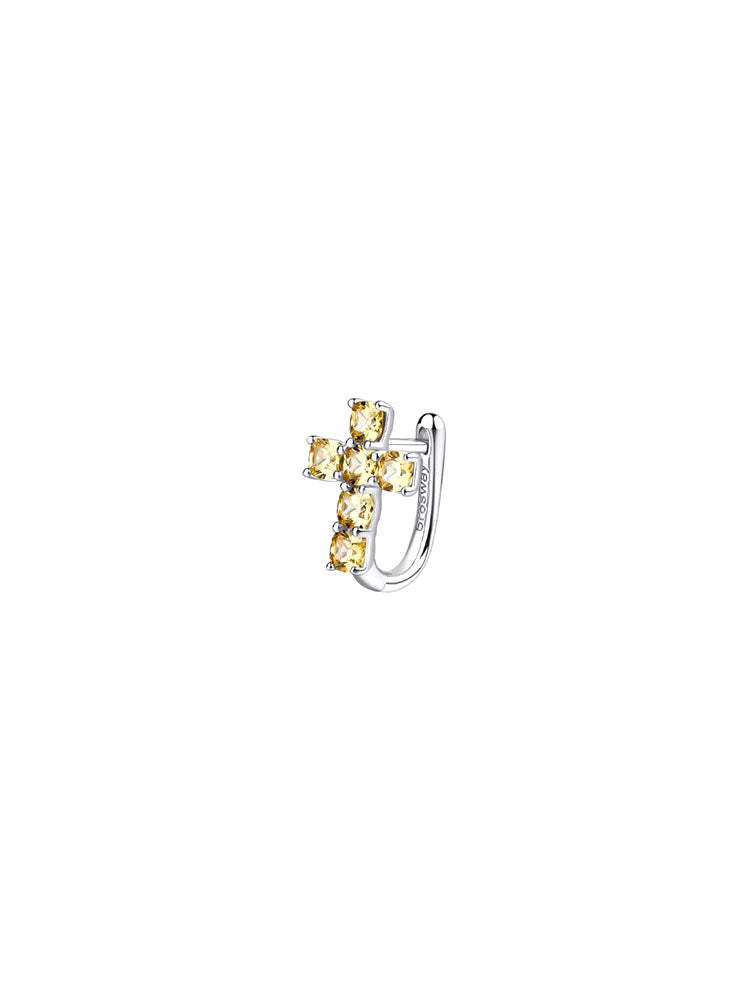 MONO ORECCHINO DONNA A FORMA DI CROCE IN ARGENTO CON CUBIC ZIRCONIA ORO GIALLO FANCY BROSWAY