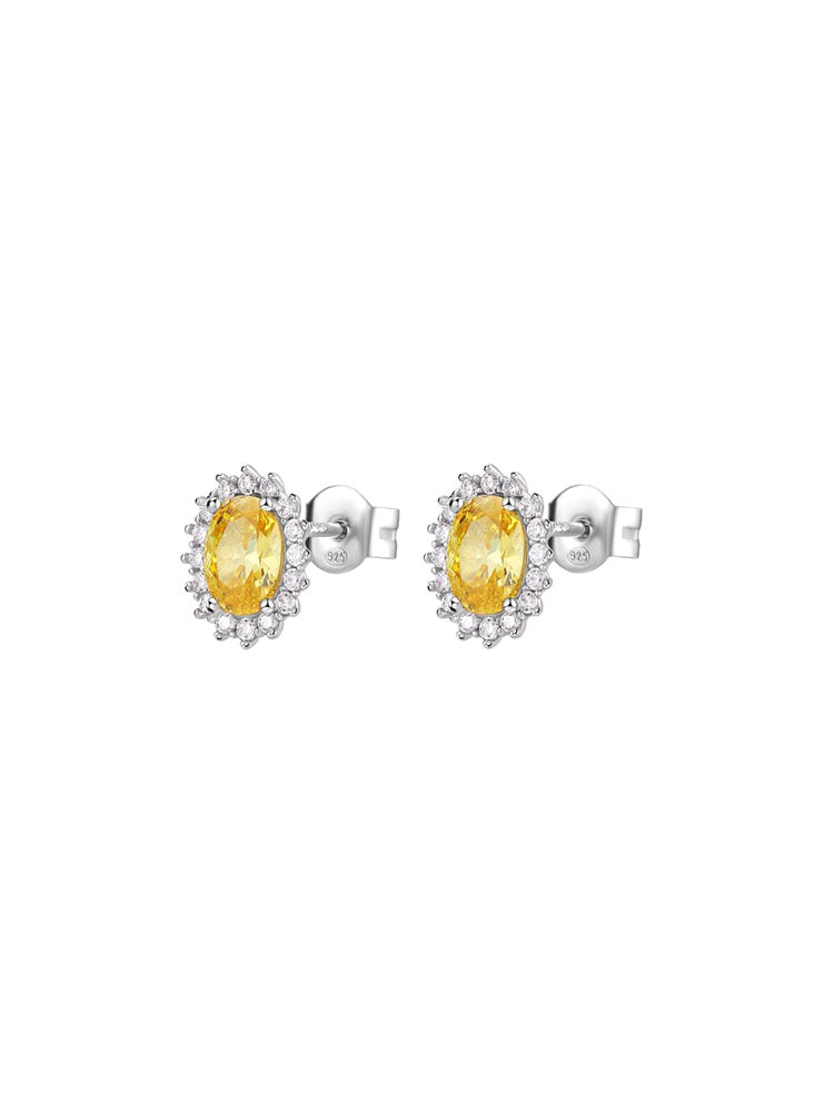 ORECCHINI DONNA A LOBO KATE IN ARGENTO OVALE CON ZIRCONI BIANCHI E GIALLI FANCY BROSWAY