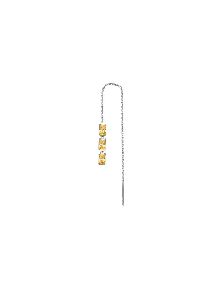 MONO ORECCHINO DONNA PENDENTE IN ARGENTO CON BAGUETTE CUBIC ZIRCONIA GIALLO ORO FANCY BROSWAY