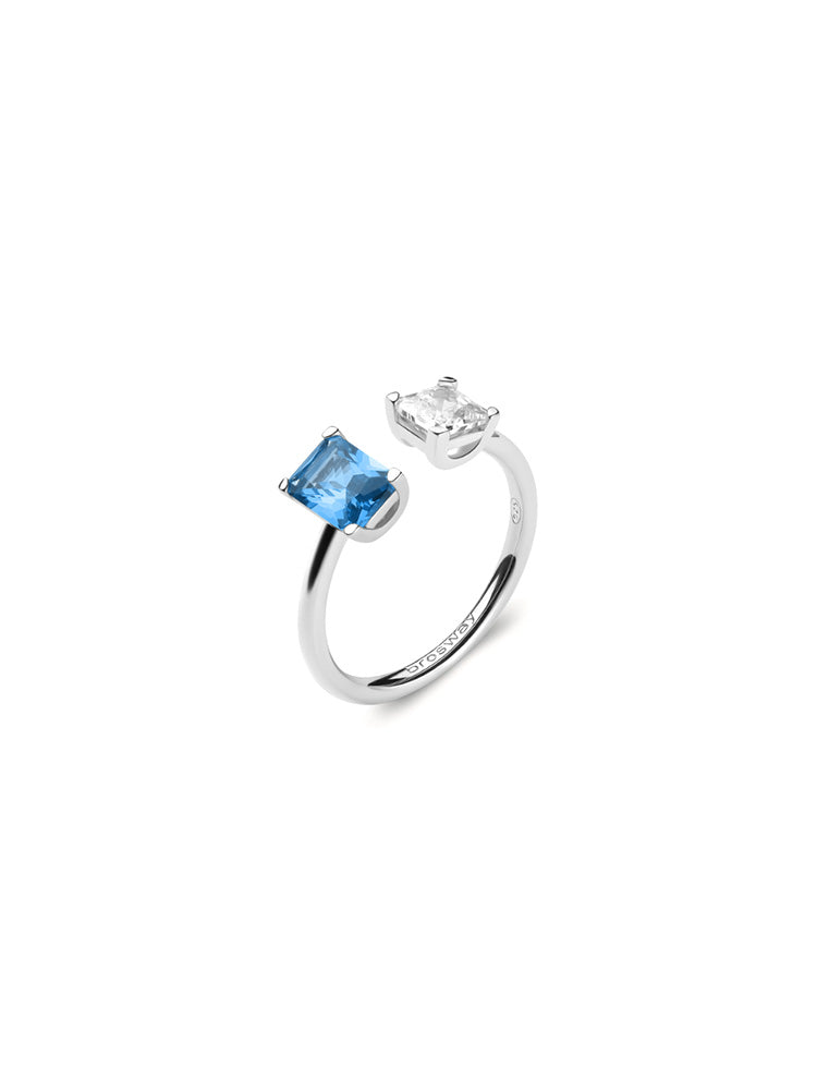 ANELLO DONNA IN ARGENTO CON ZIRCONE BAGUETTE BIANCO E AZZURRO MIS 10 FANCY BROSWAY