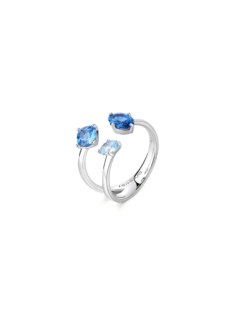 ANELLO DONNA IN ARGENTO CON TRE ZIRCONI AZZURRI MIS 10 FANCY BROSWAY