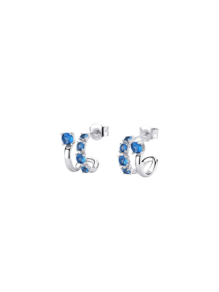 ORECCHINI DONNA IN ARGENTO A CERCHIO CON ZIRCONI BLU FANCY BROSWAY