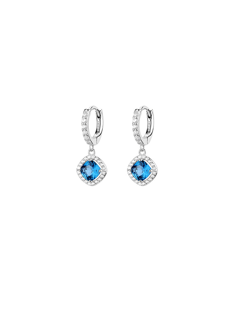 ORECCHINI DONNA A CERCHIO CON ZIRCONE BLU PENDENTE FANCY BROSWAY