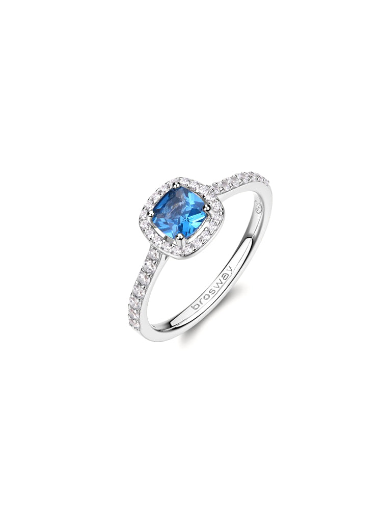 ANELLO DONNA IN ARGENTO CON ZIRCONI BIANCHI E ZIRCONE CENTRALE BLU MIS 16 FANCY BROSWAY