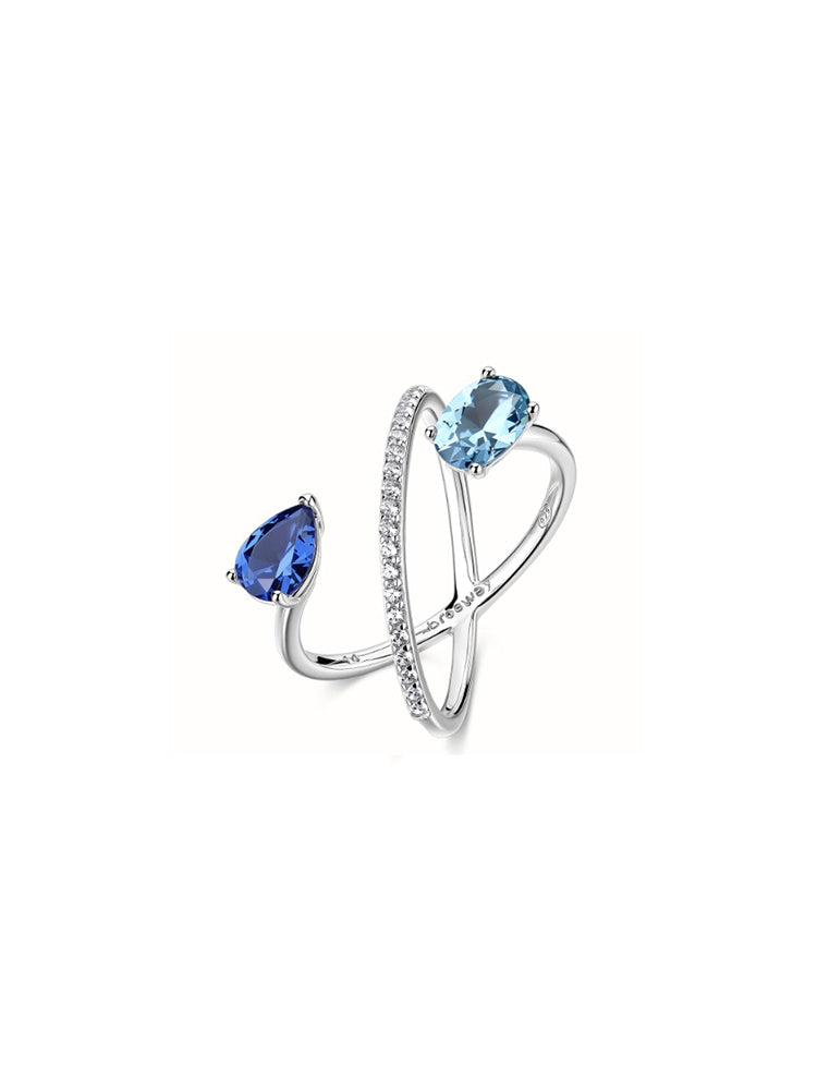ANELLO DONNA IN ARGENTO A FANTASIA CON ZIRCONI BLU MIS 14 FANCY BROSWAY