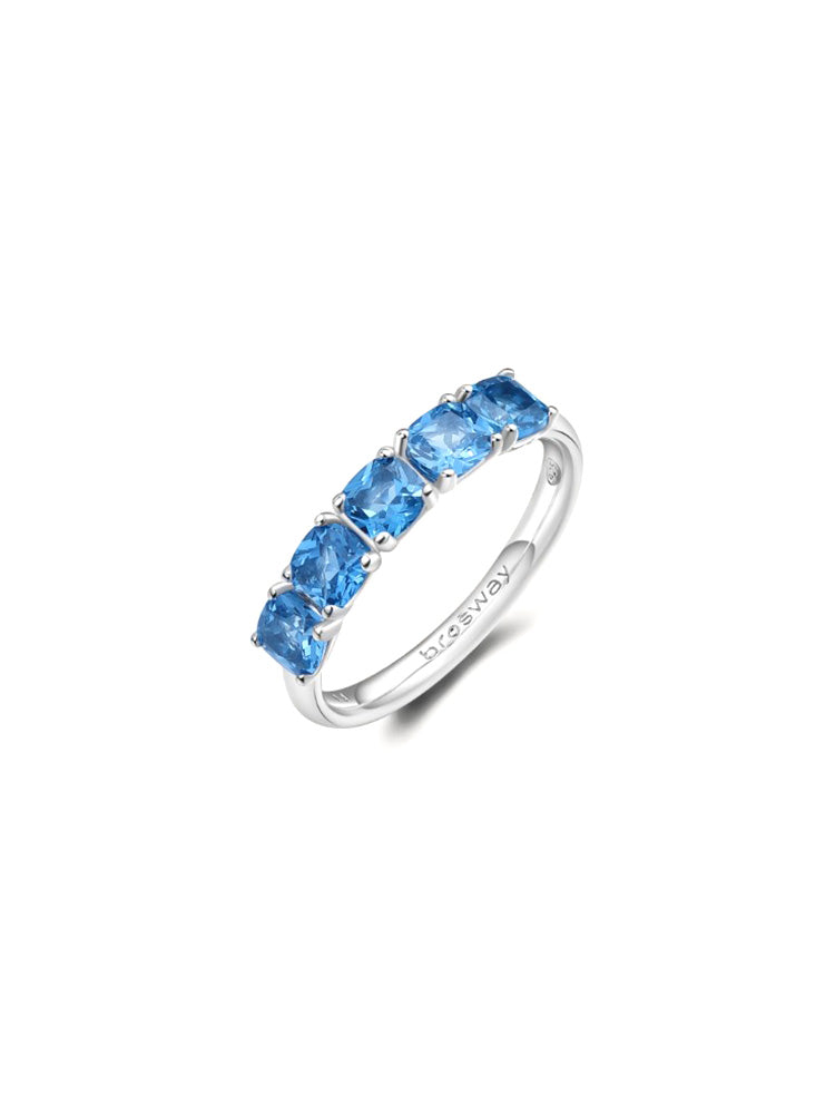 ANELLO DONNA IN ARGENTO CON CINQUE ZIRCONI AZZURRI MIS 16 FANCY BROSWAY