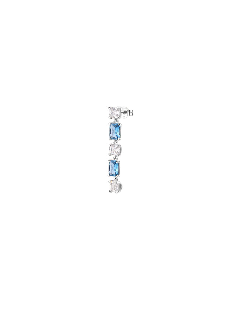 MONO ORECCHINO DONNA PENDENTE FANCY IN ACCIAIO CON ZIRCONI ALTERNATI BIANCHI E AZZURRI BROSWAY