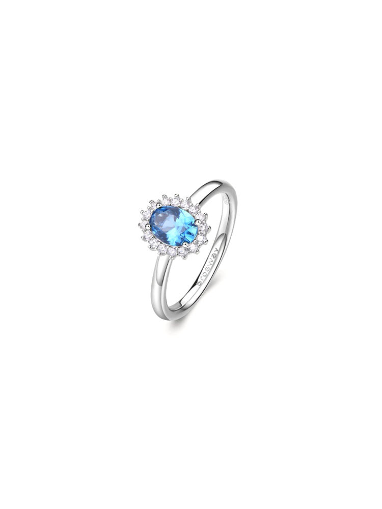 ANELLO DONNA FANCY IN ARGENTO CON ZIRCONI BIANCHI E CENTRALE AZZURRO MISURA 10 BROSWAY