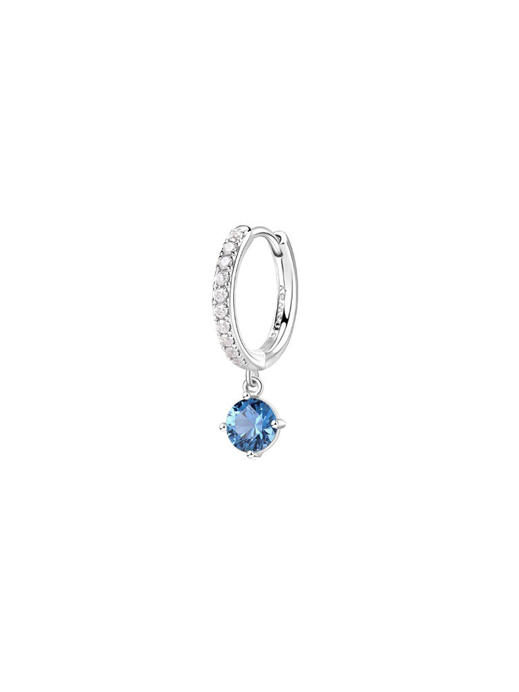 MONO ORECCHINO PENDENTE A CERCHIO FANCY IN ARGENTO CON ZIRCONI BIANCHI E UNO PENDENTE AZZURRO BROSWAY