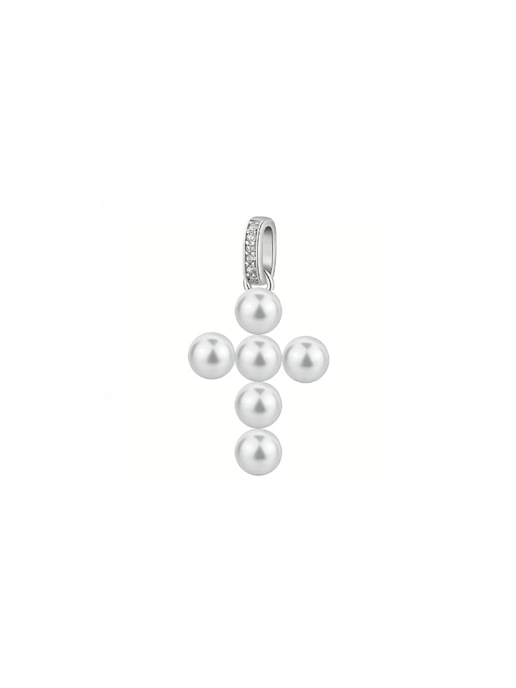 CHARM DONNA IN ARGENTO A FORMA DI CROCE CON PERLE E ZIRCONI BIANCHI FANCY BROSWAY
