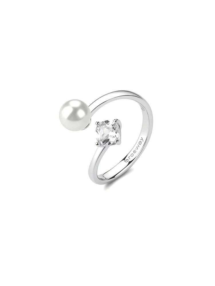 ANELLO DONNA IN ARGENTO APERTO CON PERLA E ZIRCONE BIANCO MIS 18 FANCY BROSWAY