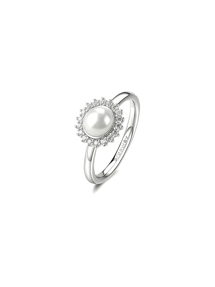 ANELLO DONNA IN ARGENTO CON PERLA E ZIRCONI BIANCHI MIS 12 FANCY BROSWAY