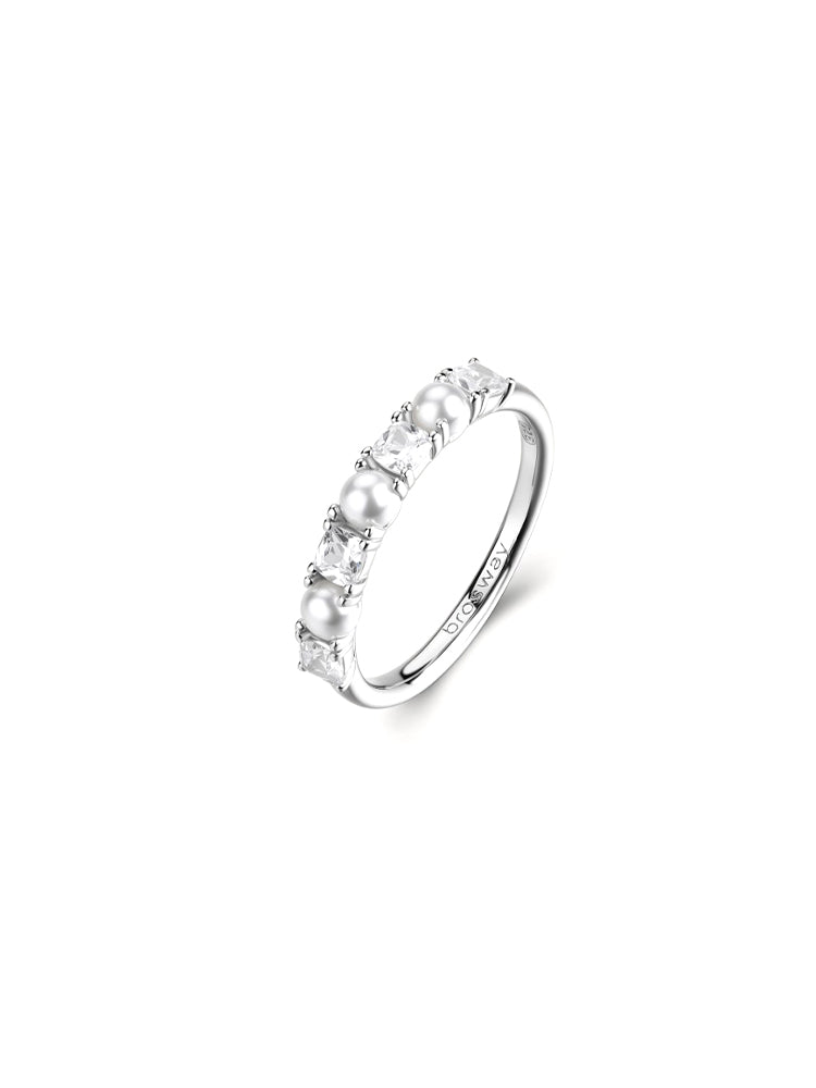 ANELLO DONNA IN ARGENTO CON PERLE E ZIRCONI BIANCHI MIS 14 FANCY BROSWAY
