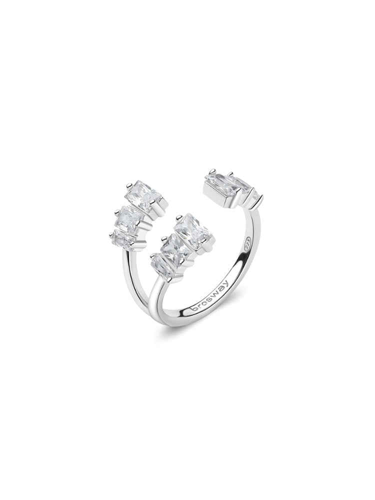 ANELLO DONNA IN ACCIAIO CON CRISTALLI BAGUETTE BIANCHI MIS 14 FANCY BROSWAY