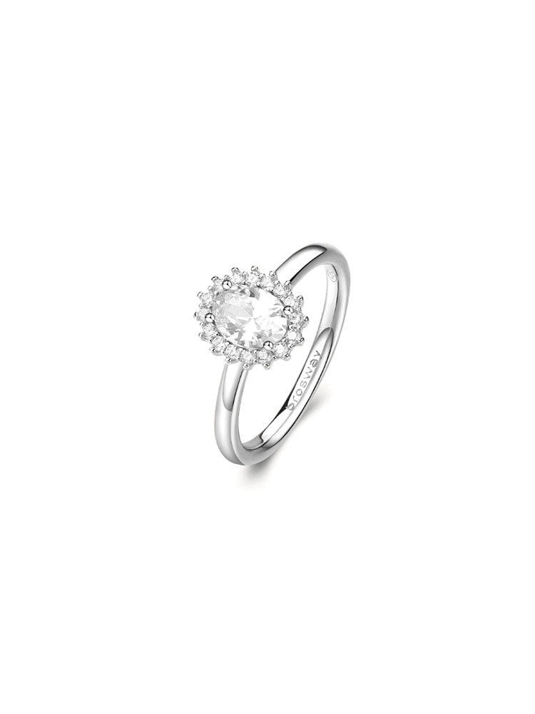 ANELLO DONNA FANCY IN ARGENTO CON ZIRCONI BIANCHI E PIETRA CENTRALE OVALE MISURA 12 BROSWAY
