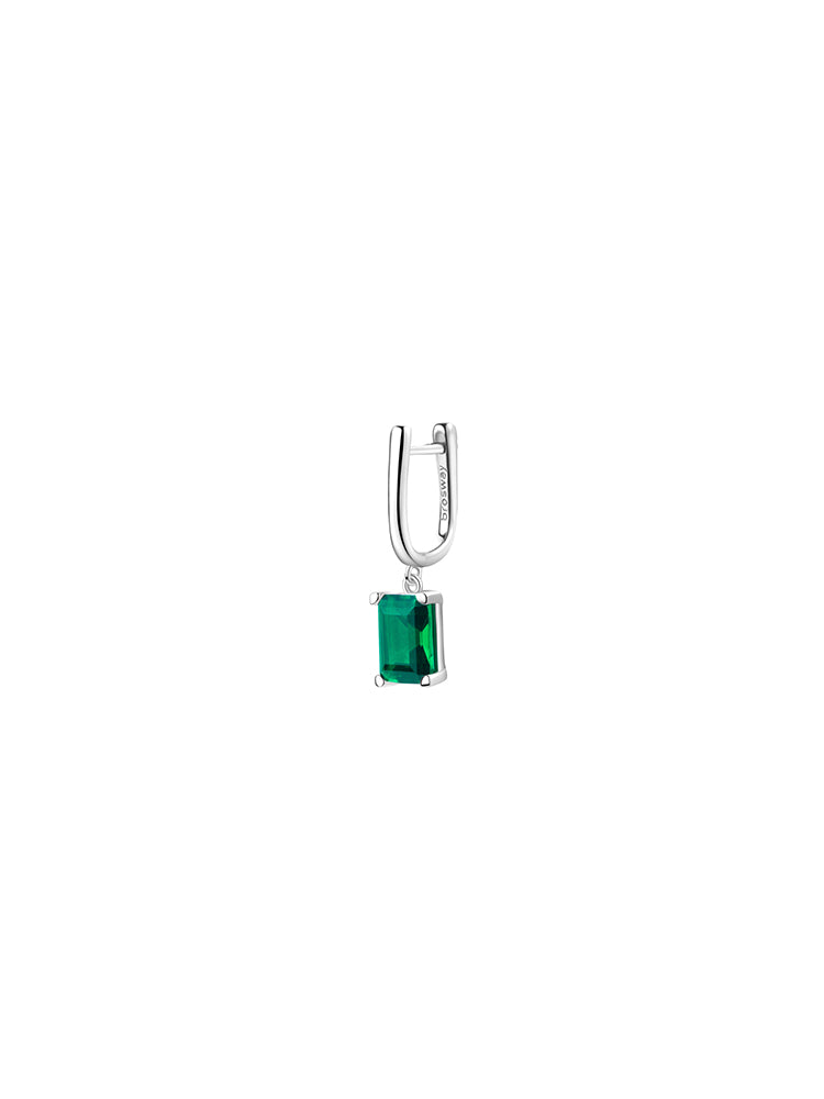 MONO ORECCHINO DONNA IN ARGENTO PENDENTE CON ZIRCONE BAGUETTE VERDE FANCY BROSWAY