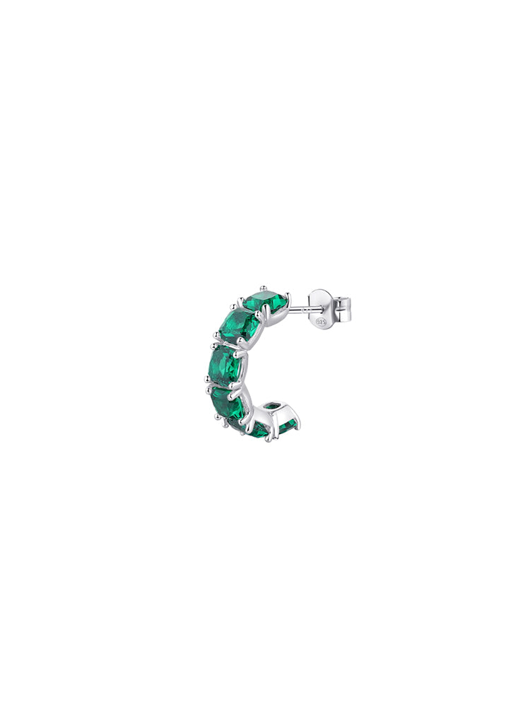 MONO ORECCHINO DONNA IN ARGENTO A CERCHIETTO CON ZIRCONI CUSHION VERDI FANCY BROSWAY