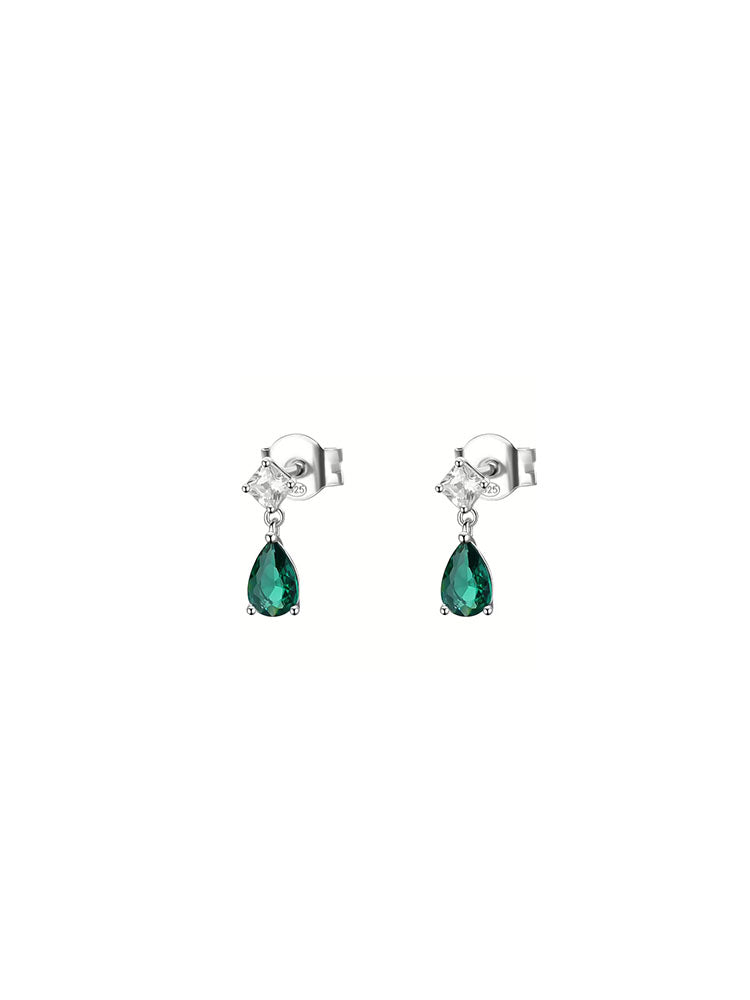 ORECCHINI DONNA IN ARGENTO CON PENDENTI A GOCCIA E ZIRCONI BIANCHI E VERDI COLLEZIONE FANCY BROSWAY