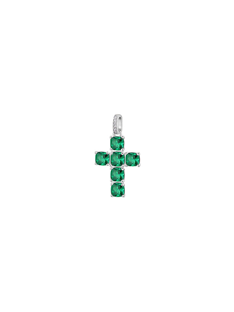 CHARM DONNA IN ARGENTO E ZIRCONI VERDI A FORMA DI CROCE FANCY BROSWAY