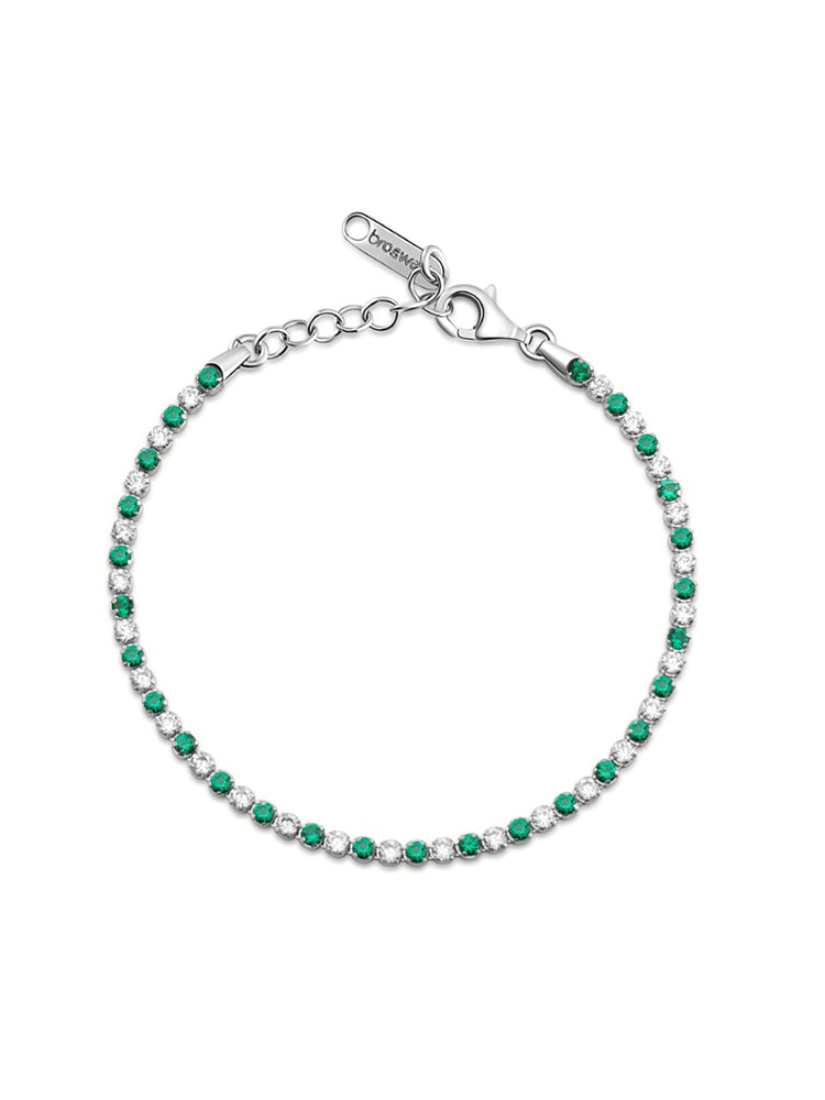 BRACCIALE DONNA TENNIS IN ARGENTO CON ZIRCONI VERDI E BIANCHI FANCY BROSWAY