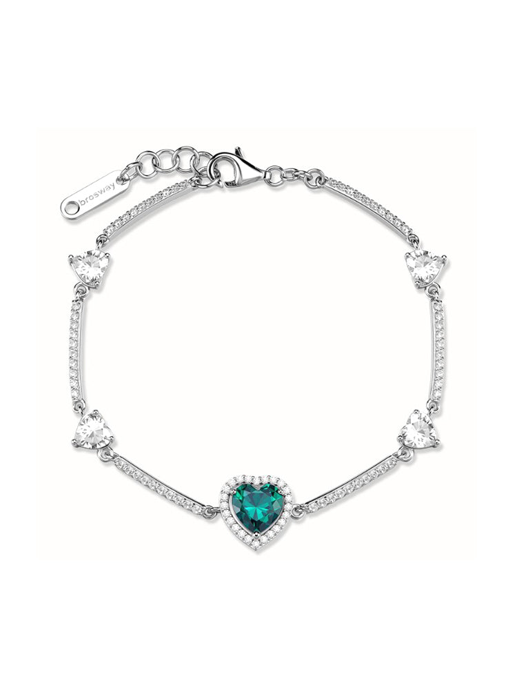 BRACCIALE DONNA IN ARGENTO CON ZIRCONE A CUORE VERDE CENTRALE FANCY BROSWAY