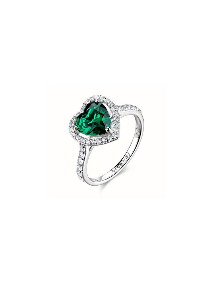 ANELLO DONNA CON ZIRCONE A CUORE CENTRALE VERDE MIS 16 FANCY BROSWAY