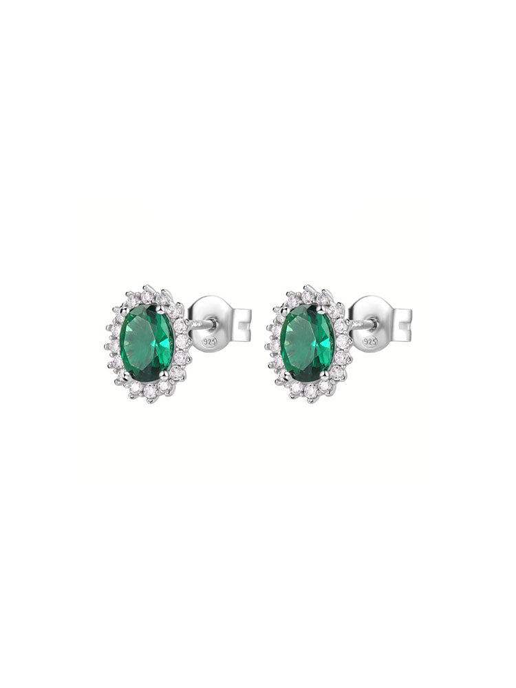 ORECCHINI DONNA IN ARGENTO KATE FORMA OVALE CON ZIRCONI BIANCHI E SMERALDO FANCY BROSWAY