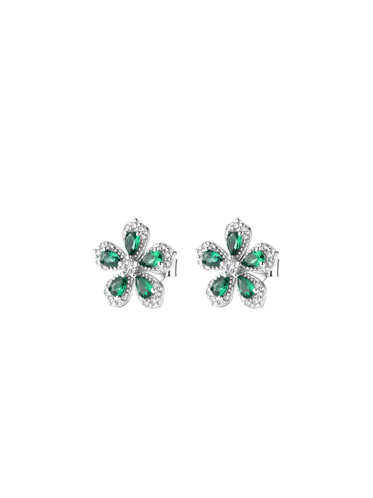 ORECCHINI DONNA A FIORE A LOBO CON ZIRCONI VERDI E BIANCHI FANCY BROSWAY
