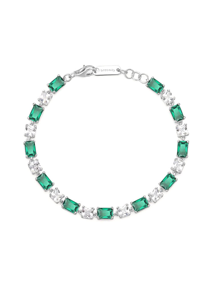 BRACCIALE DONNA MORBIDO FANCY IN ARGENTO CON ZIRCONI ALTERNATI BIACHI E VERDI BROSWAY
