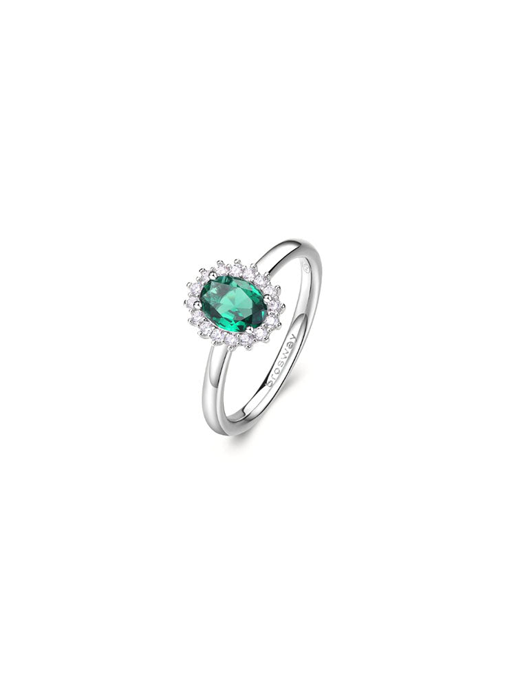 ANELLO DONNA A FANTASIA FANCY IN ARGENTO CON ZIRCONI BIANCHI E ZIRCONE VERDE CENTRALE MISURA 12 BROSWAY
