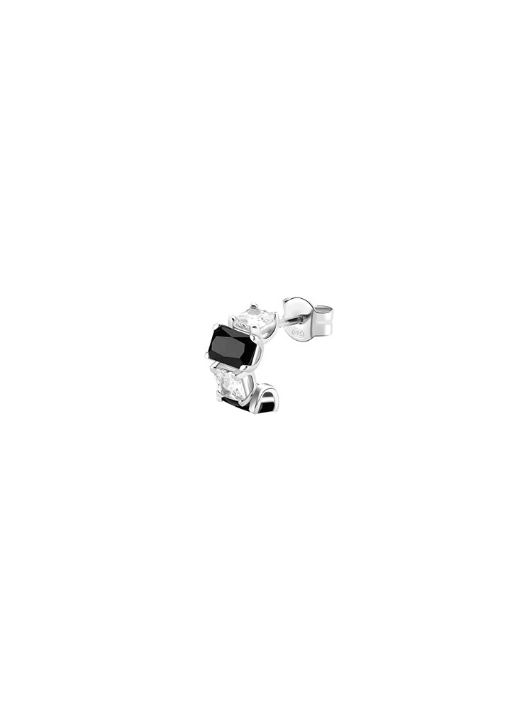 MONO ORECCHINO DONNA IN ARGENTO A CERCHIETTO CON ZIRCONI BAGUETTE BIANCHI E NERI FANCY BROSWAY