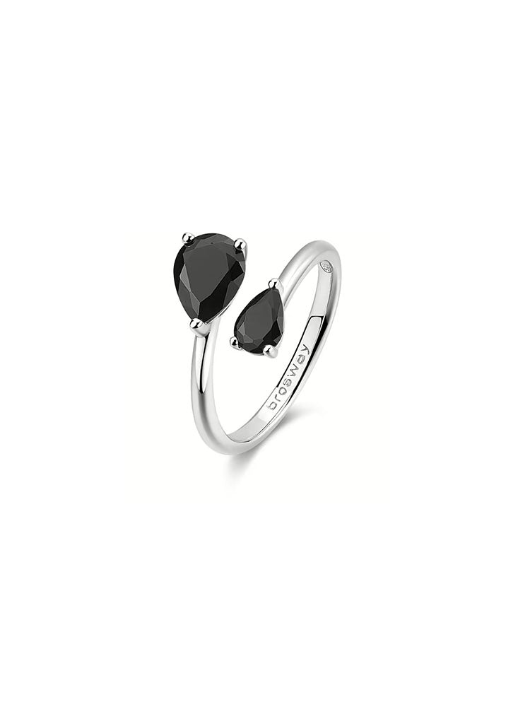 ANELLO DONNA APERTO IN ARGENTO  CON ZIRCONI NERI COLLEZIONE FANCY MIS 14 BROSWAY