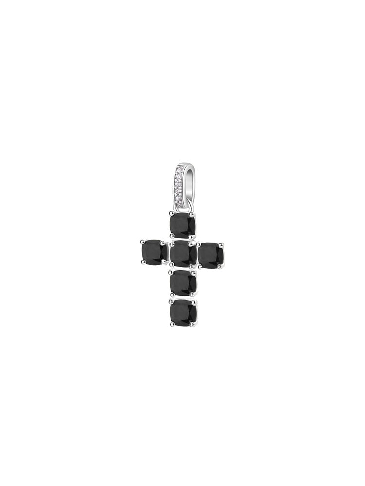 PENDENTE DONNA CROCE IN ARGENTO CON ZIRCONI NERI FANCY BROSWAY