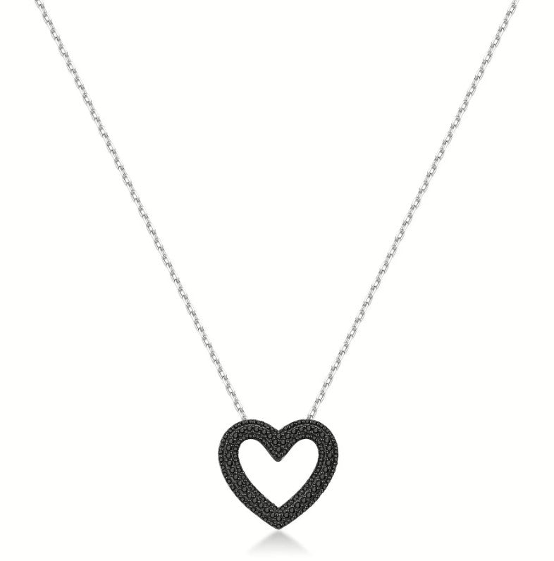 COLLANA DONNA IN ARGENTO CON CUORE CENTRALE ZIRCONI NERI FANCY BROSWAY