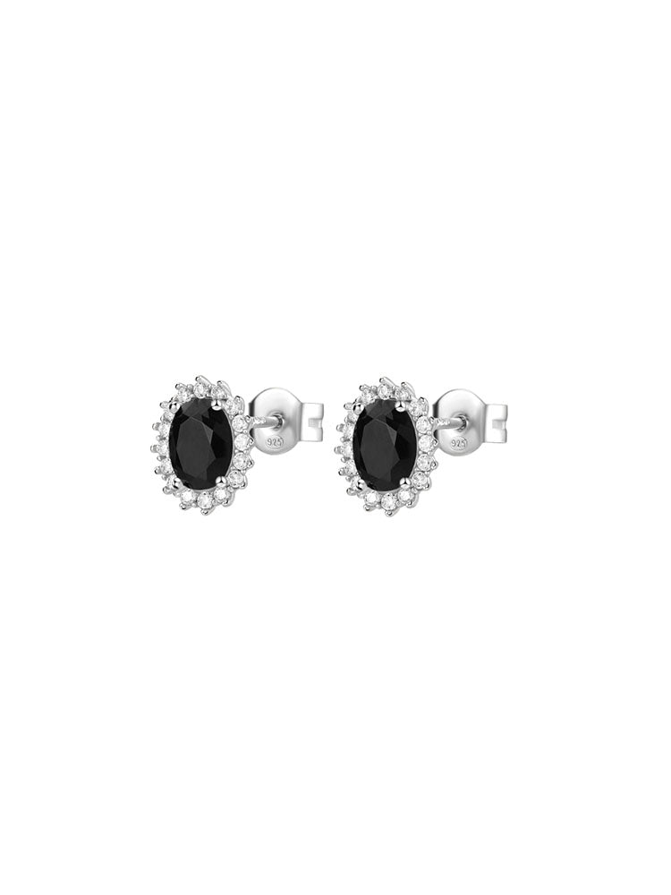 ORECCHINI DONNA A LOBO IN ARGENTO KATE OVALI CON ZIRCONI BIANCHI E NERO FANCY BROSWAY