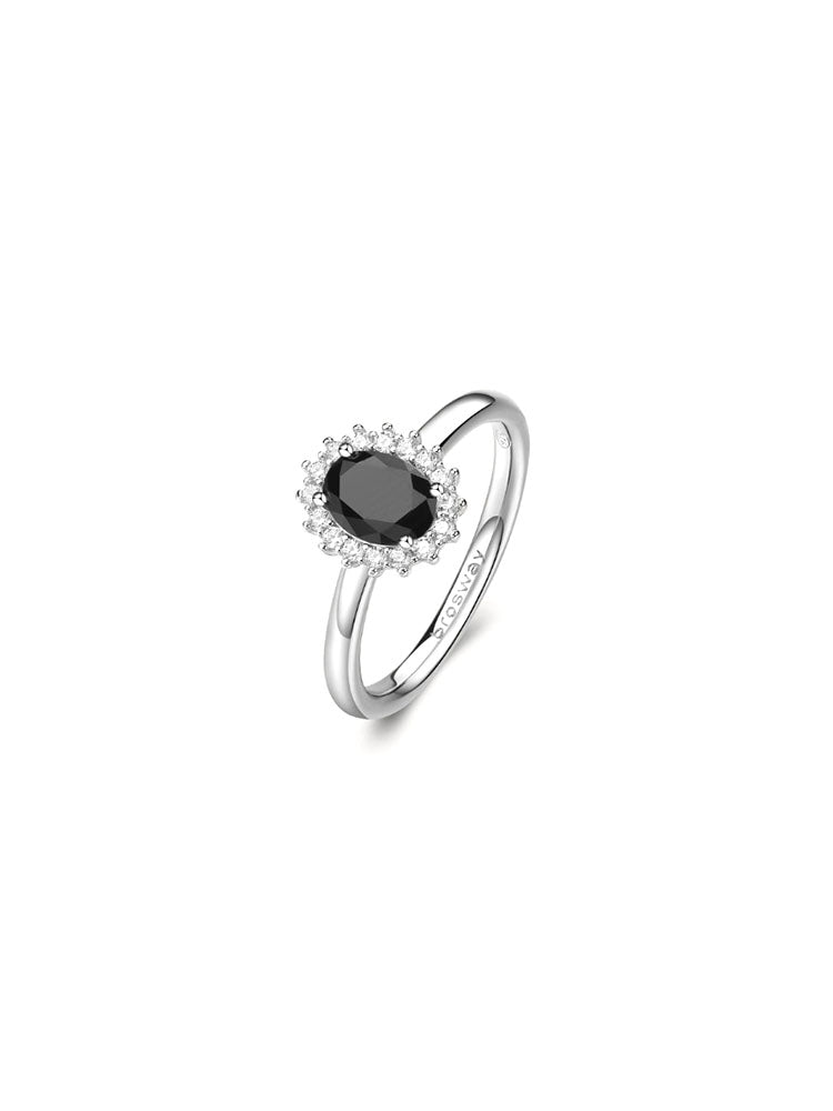 ANELLO DONNA A FANTASIA FANCY IN ARGENTO CON ZIRCONI BIANCHI E ZIRCONE NERO CENTRALE MISURA 18 BROSWAY