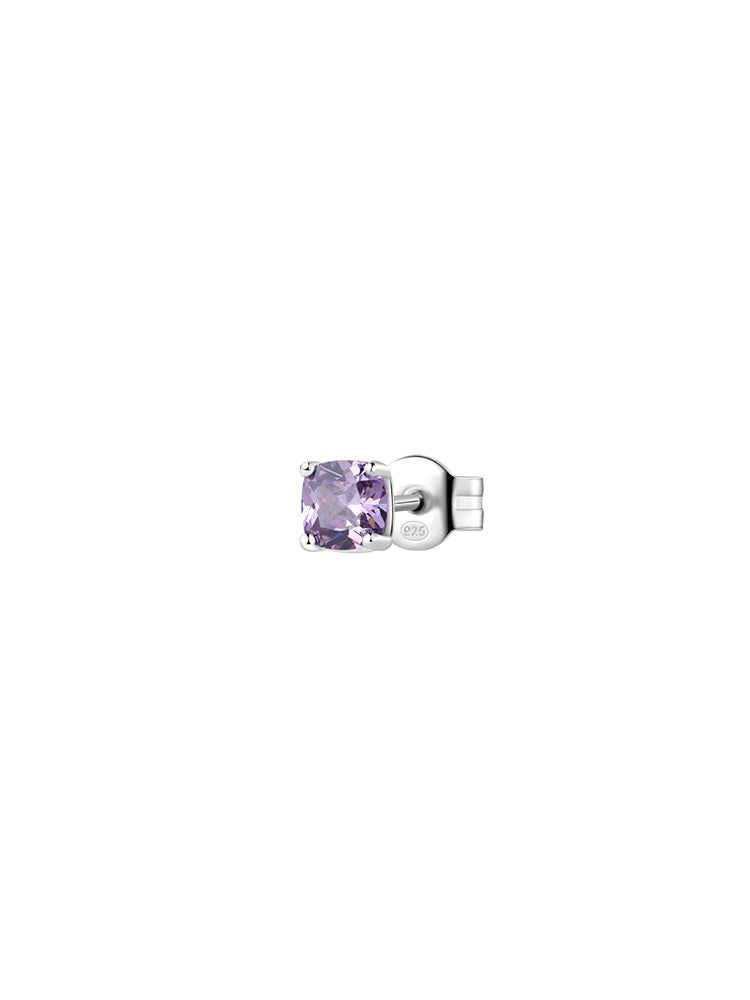 MONO ORECCHINO DONNA IN ARGENTO E ZIRCONE CUSHION VIOLA FANCY BROSWAY
