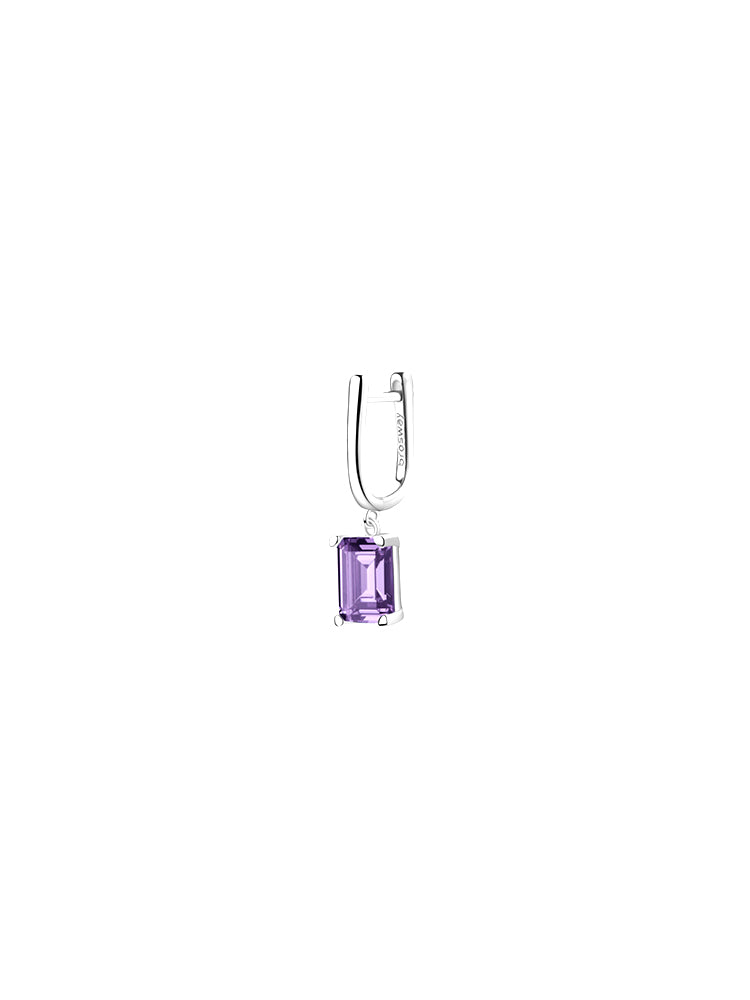 MONO ORECCHINO DONNA IN ACCIAIO PENDENTE CON CRISTALLO BAGUETTE VIOLA FANCY BROSWAY