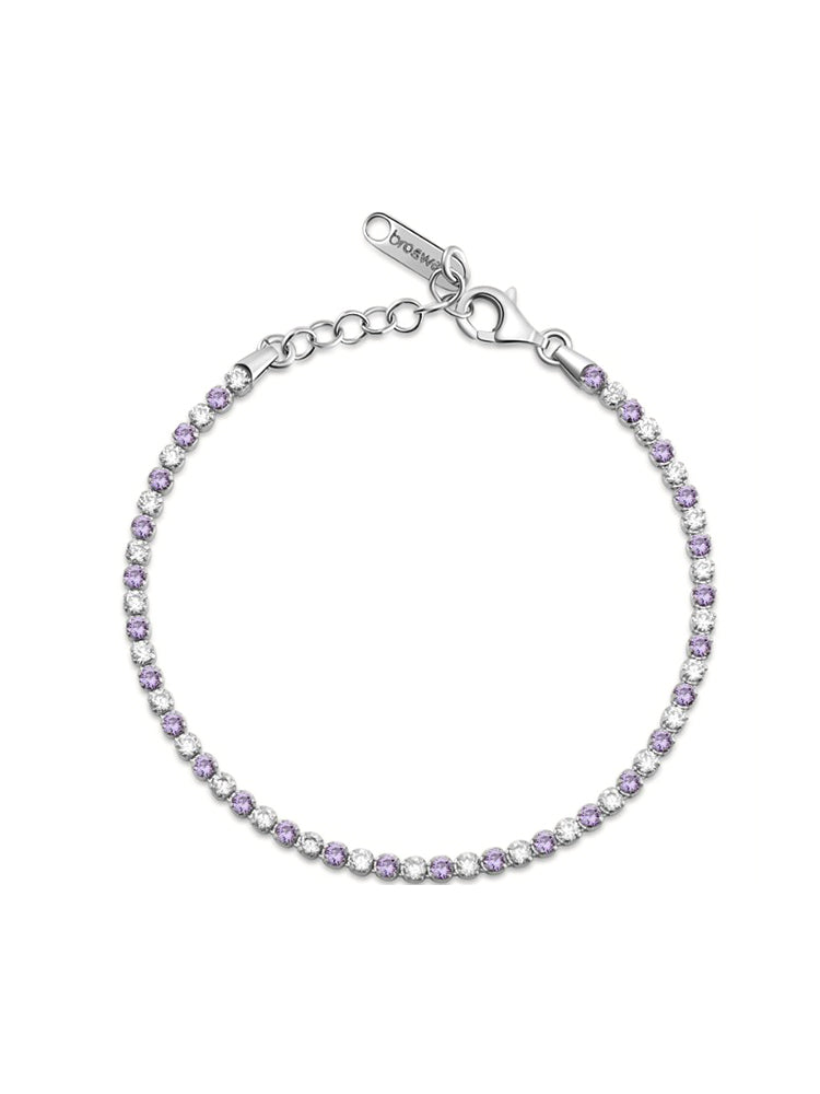 BRACCIALE DONNA TENNIS IN ARGENTO CON ZIRCONI BIANCHI E VIOLA FANCY BROSWAY