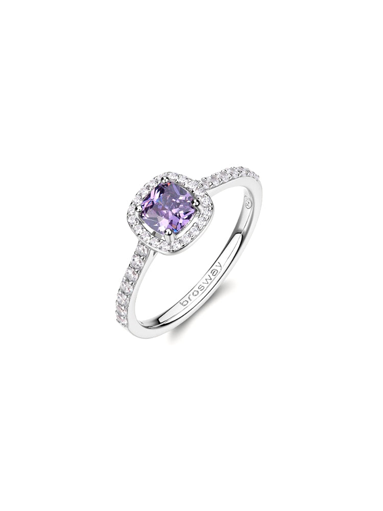 ANELLO DONNA IN ARGENTO CON ZIRCONI BIANCHI E ZIRCONE CENTRALE LILLA MIS 16 FANCY BROSWAY