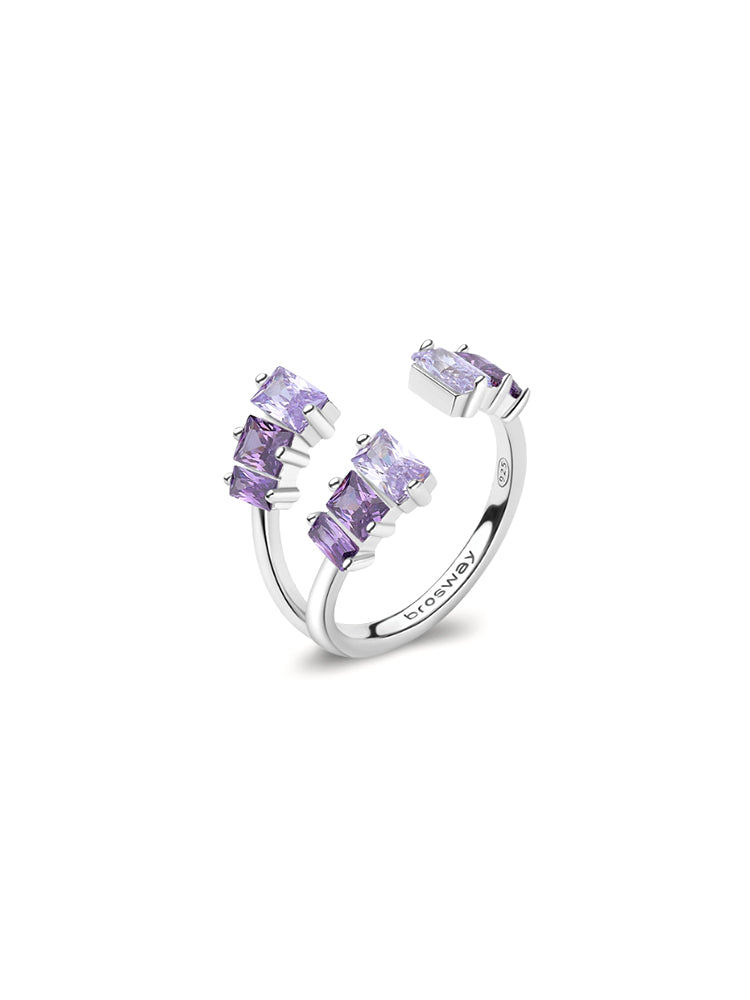ANELLO DONNA IN ACCIAIO CON CRISTALLI BAGUETTE VIOLA MIS 14 FANCY BROSWAY