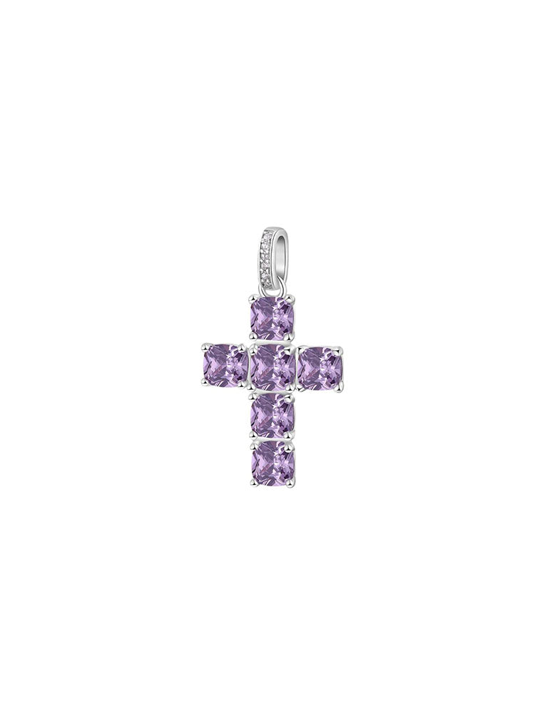 CHARM DONNA PENDENTE IN ARGENTO A FORMA DI CROCE CON ZIRCONI VIOLA FANCY BROSWAY