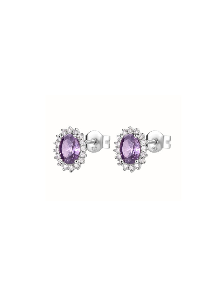 ORECCHINI DONNA A LOBO IN ARGENTO OVALE CON ZIRCONI VIOLA E BIANCHI FANCY BROSWAY
