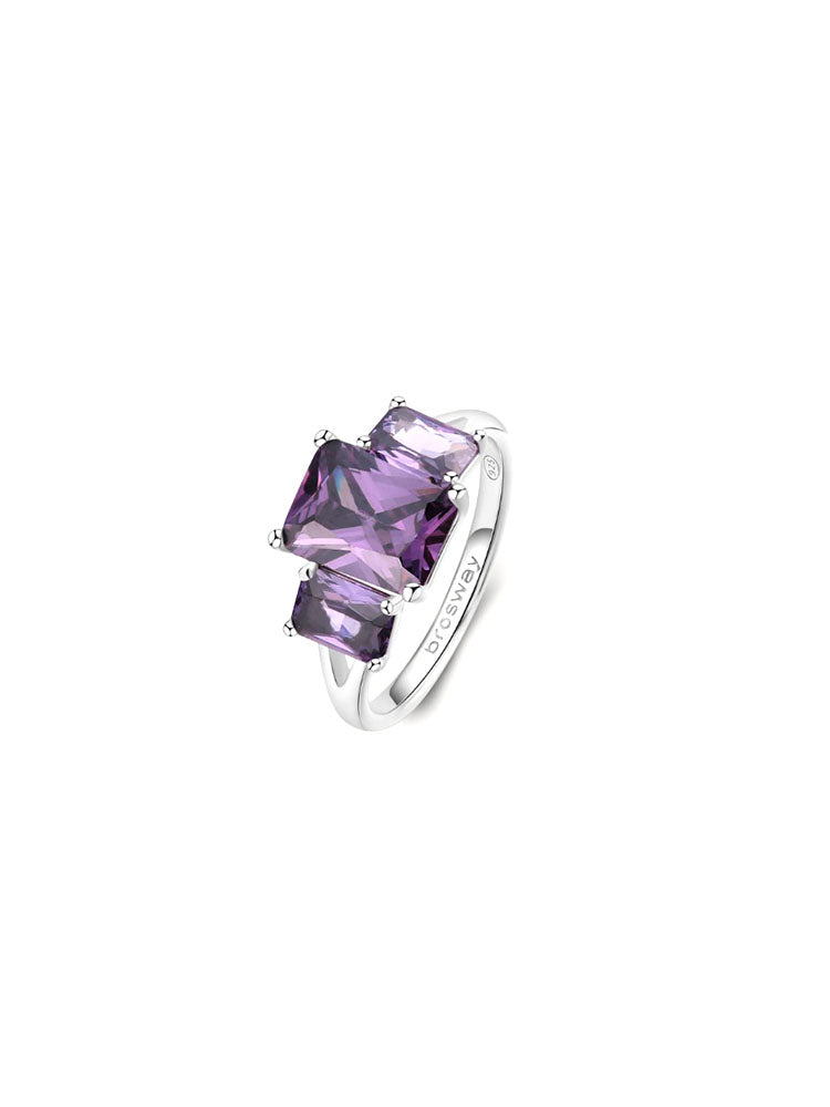 ANELLO DONNA CON BAGUETTE DI ZIRCON COLOR AMETISTA IN ARGENTO MISURA 14 FANCY BROSWAY