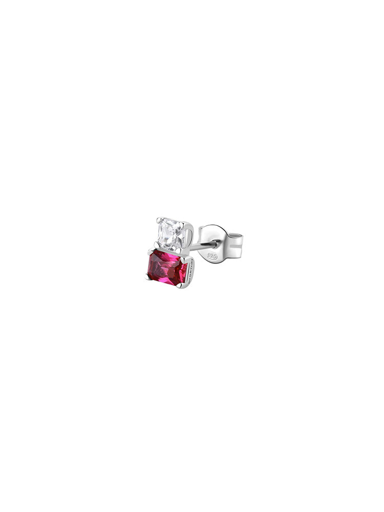 MONO ORECCHINO DONNA IN ARGENTO CON ZIRCONE BAGUETTE BIANCO E FUCSIA FANCY BROSWAY